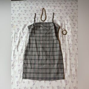 Chic Plaid Midi Dress with Spaghetti Straps